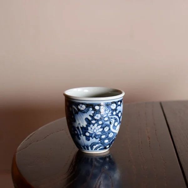 Hand painted Yuan Style Heron and Lotus Tea Cup