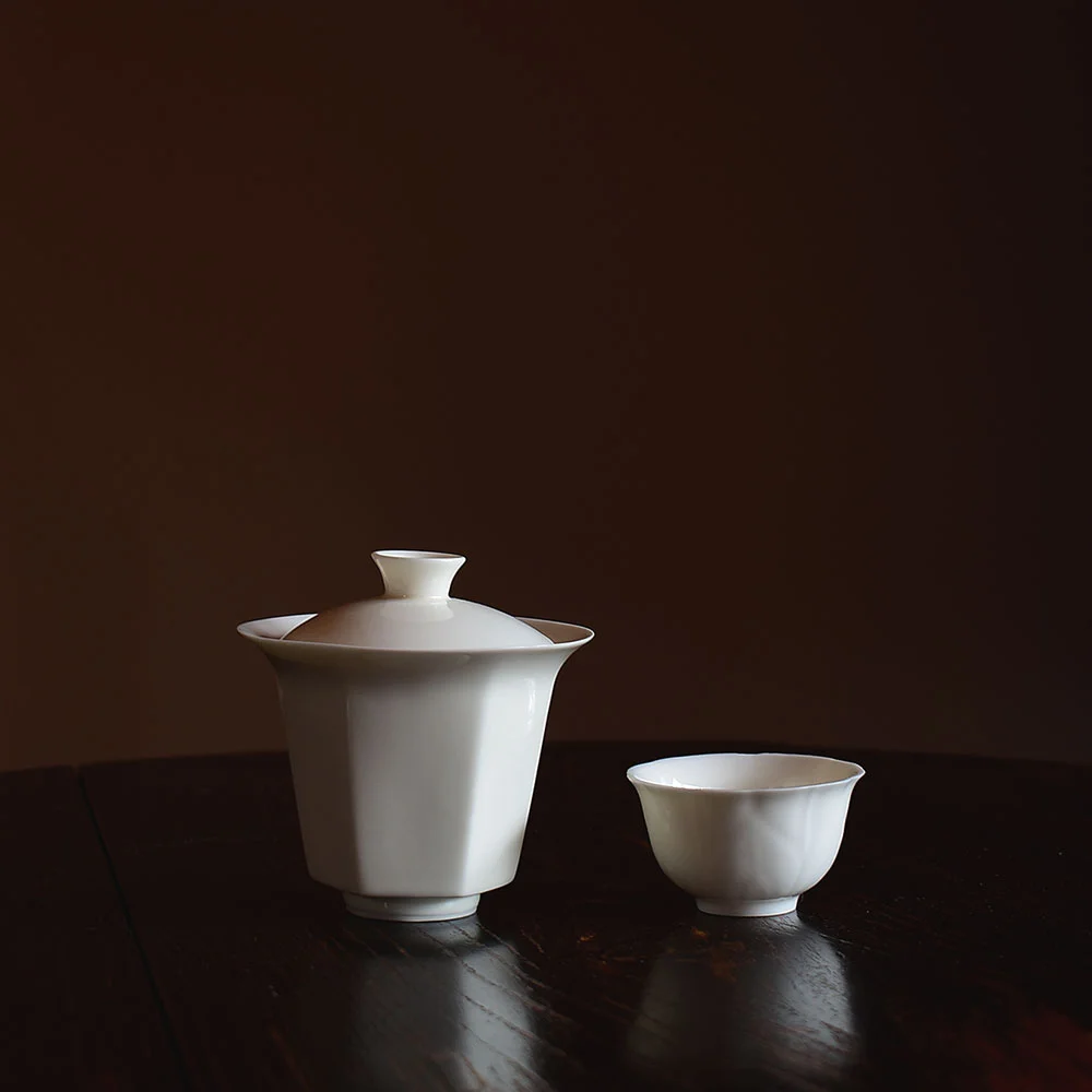 Apricot White Hexagon Gaiwan