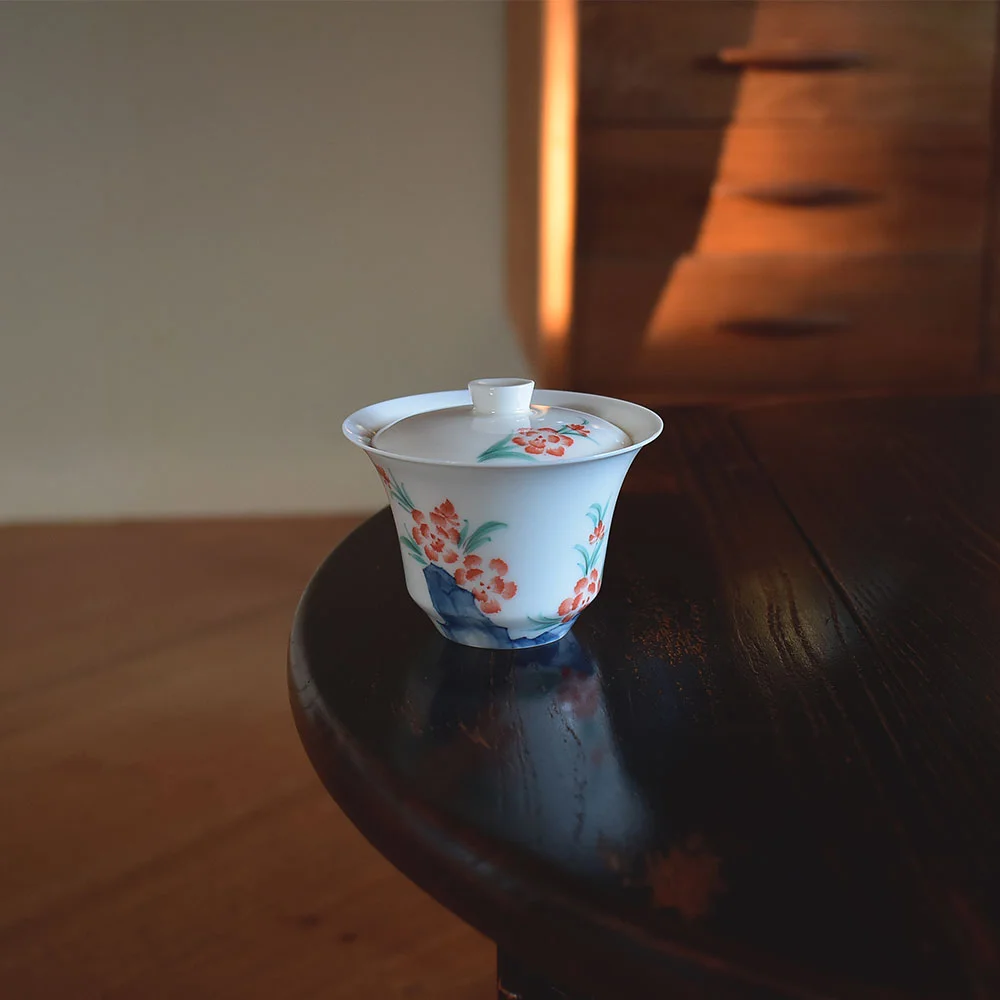 Hand Painted Begonia Thin Gaiwan