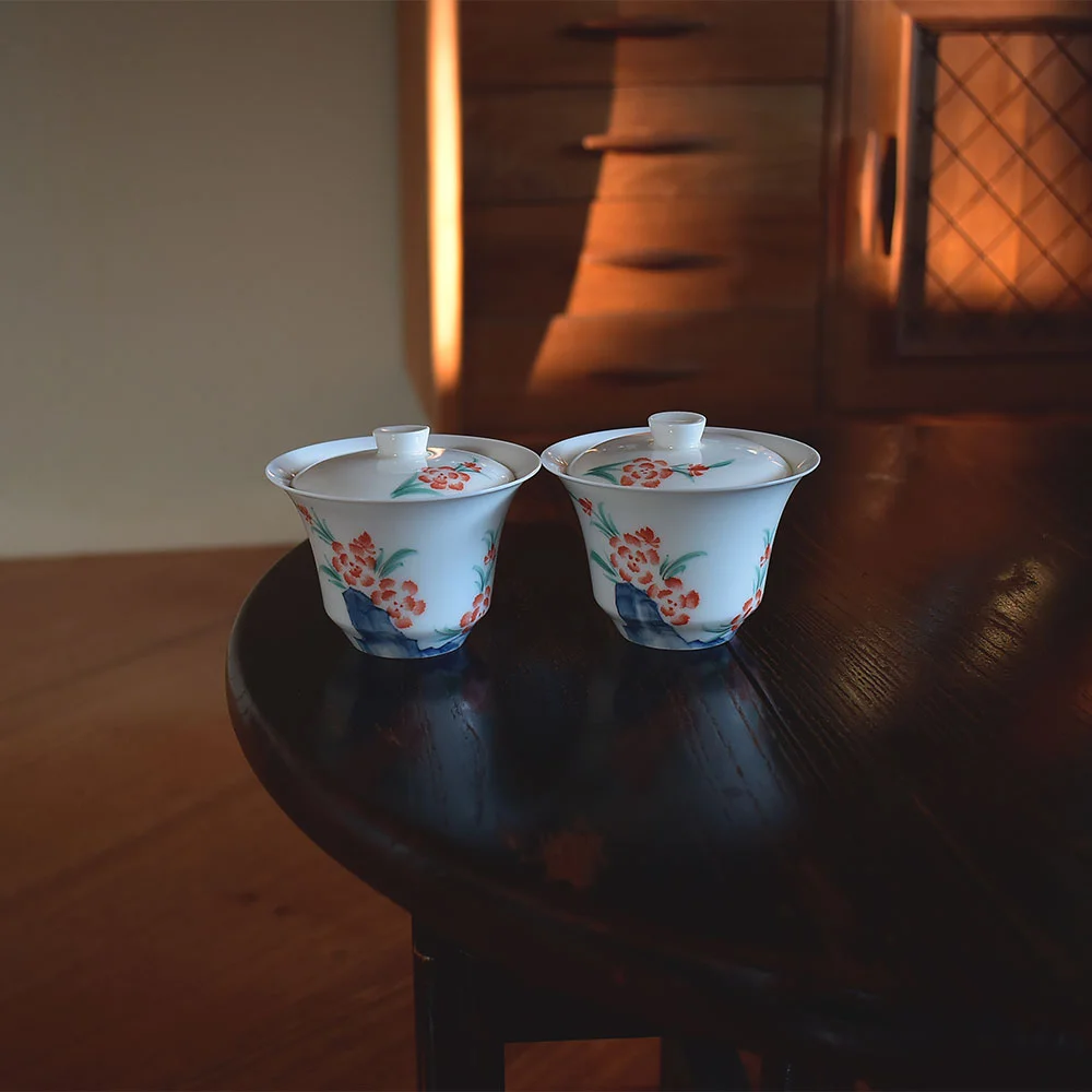 Hand Painted Begonia Thin Gaiwan