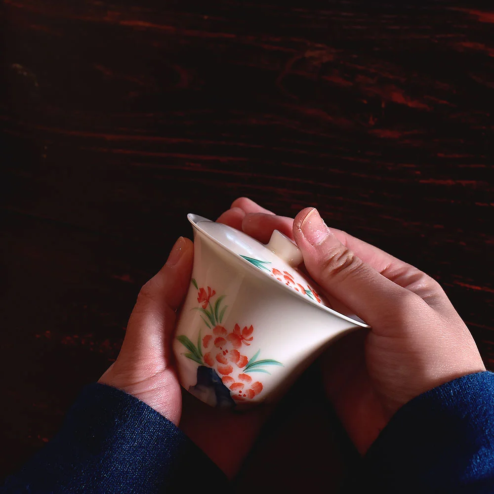 Hand Painted Begonia Thin Gaiwan