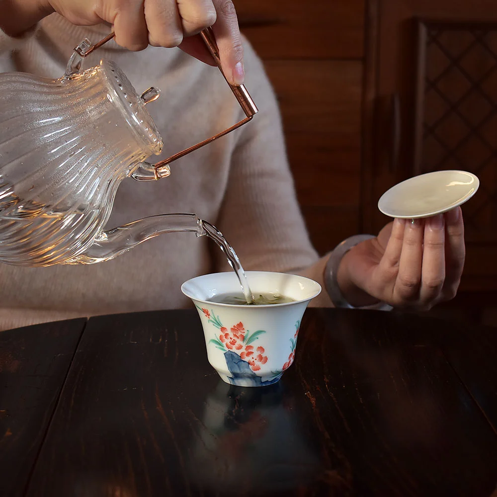 Hand Painted Begonia Thin Gaiwan