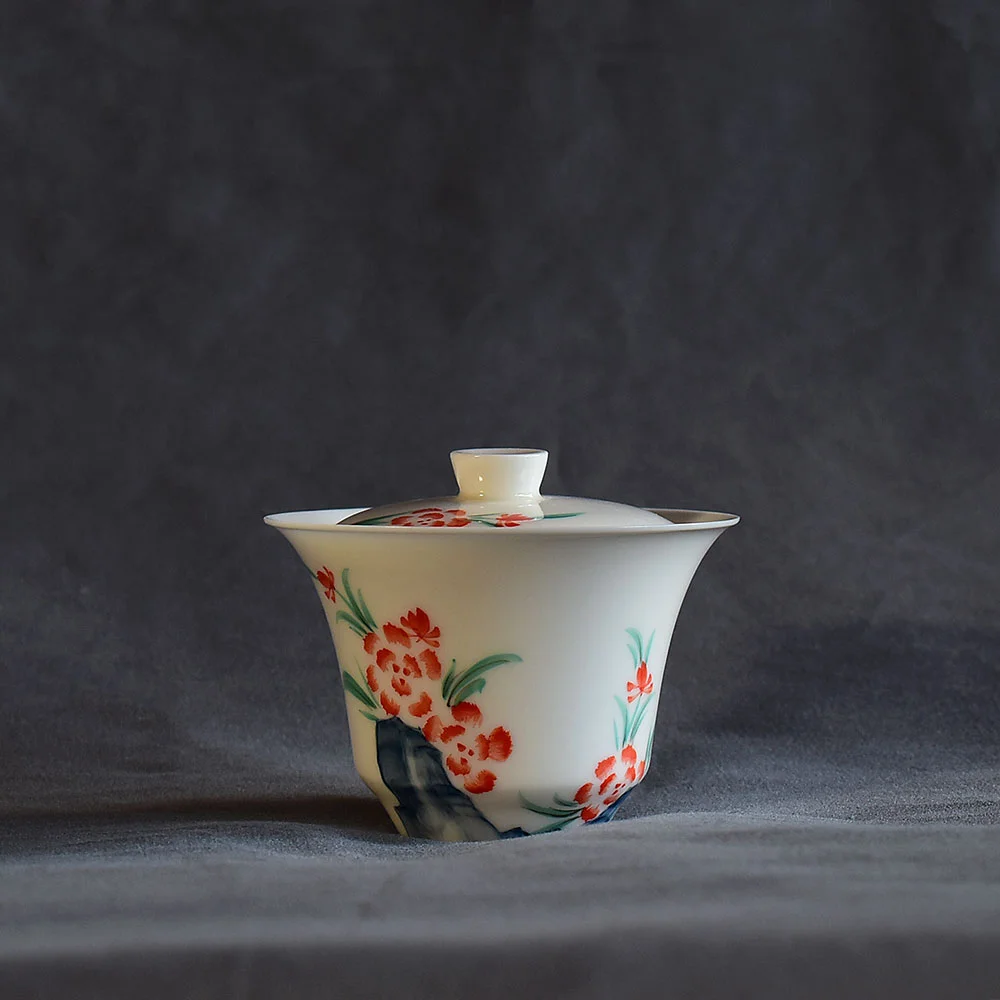 Hand Painted Begonia Thin Gaiwan