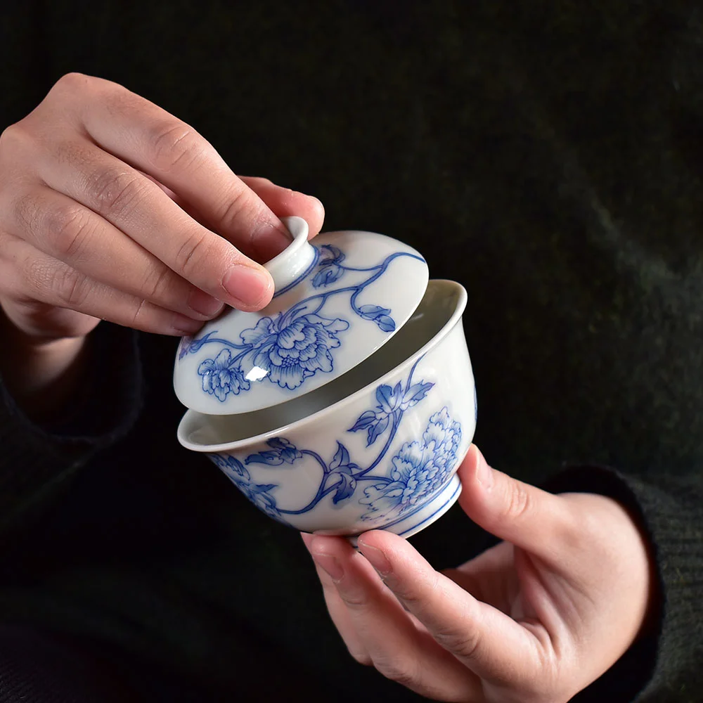 Hand Painted Peony Gaiwan