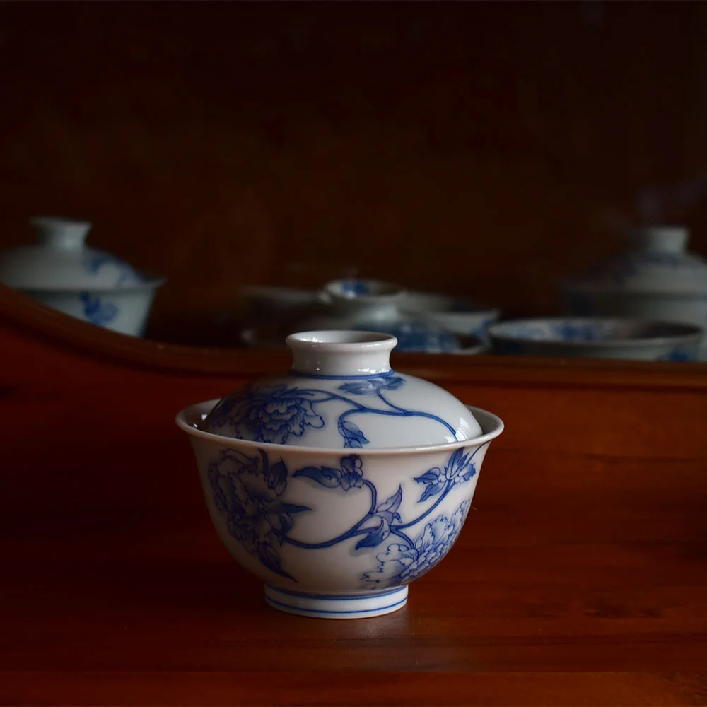 Hand Painted Peony Gaiwan