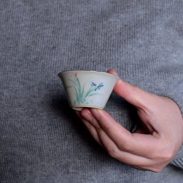 Tiny Sliver-trimmed Chinese Orchid Teacup