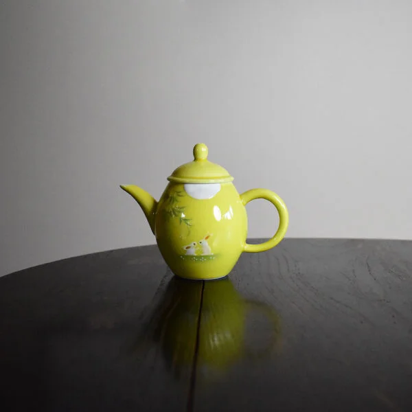 Jade Rabbit Looking at the Moon Hand-Painted Teapot