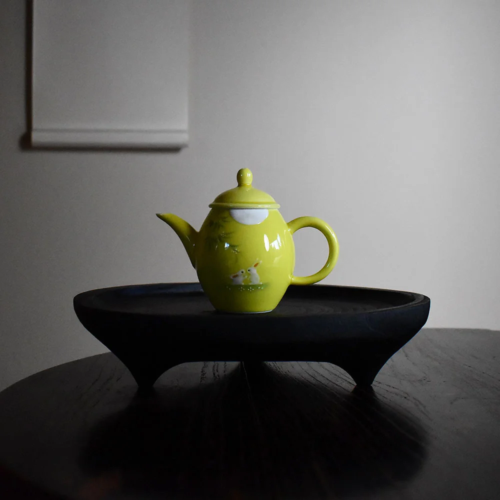 Jade Rabbit Looking at the Moon Hand-Painted Teapot