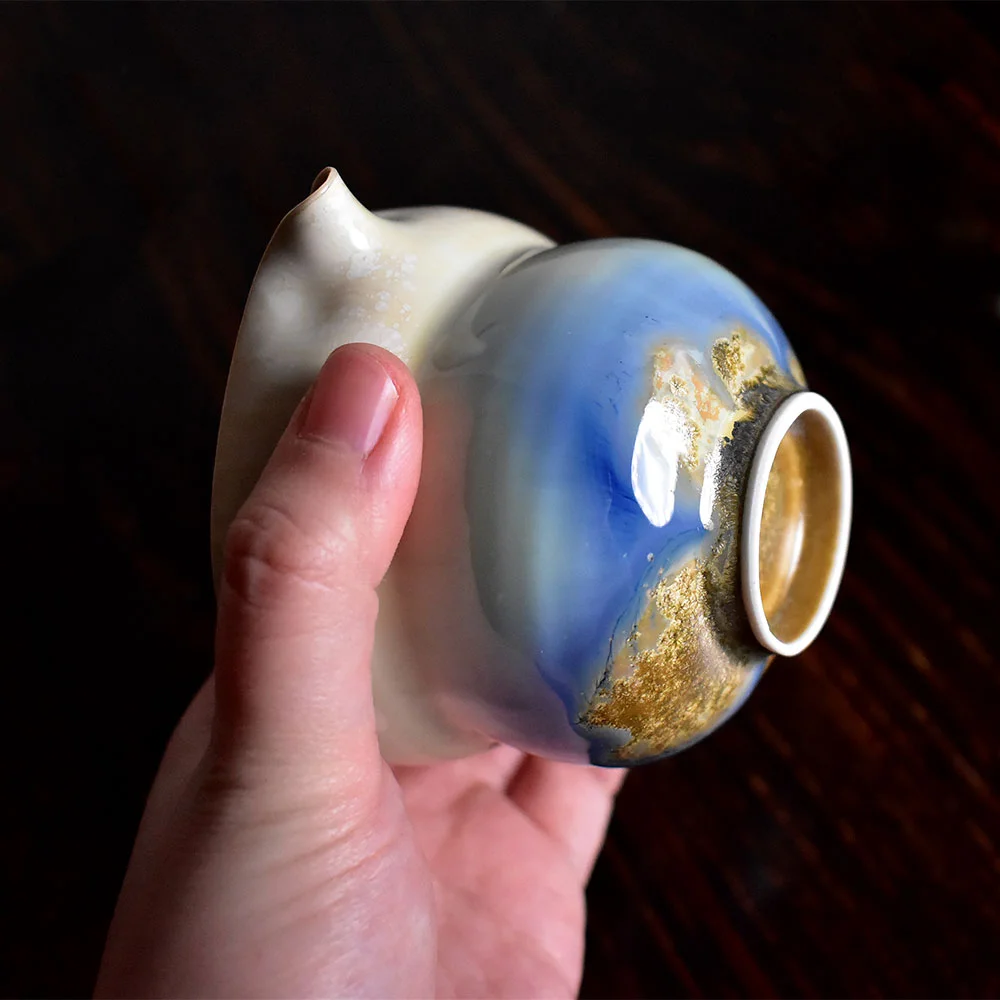 Kiln-Transformed Aurora Blue Glaze Gourd-Shaped Fairness Cup