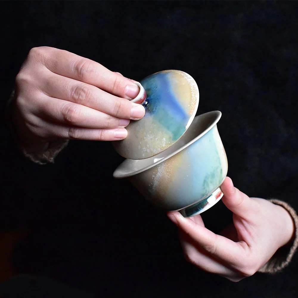 Kiln-Transformed Aurora Blue San Cai Gaiwan